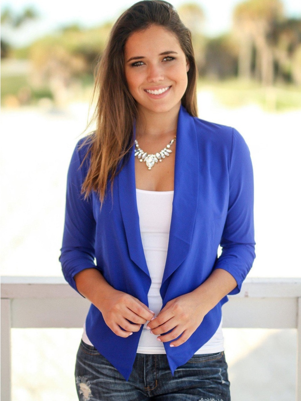 Eyeshadow Royal Blue Lace-Back Blazer- NWOT L